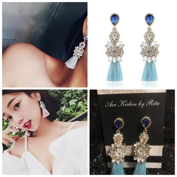 Rhinestone Long Thread Tassel Earrings Temperament - Picture 3 of 3